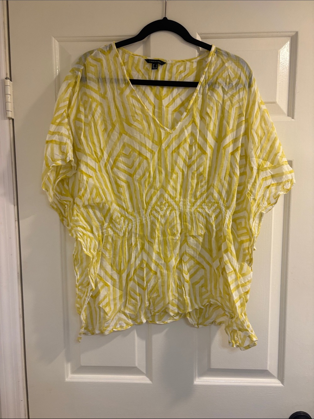 Yellow Geometric V-Neck Women’s Tunic with Elastic Waist